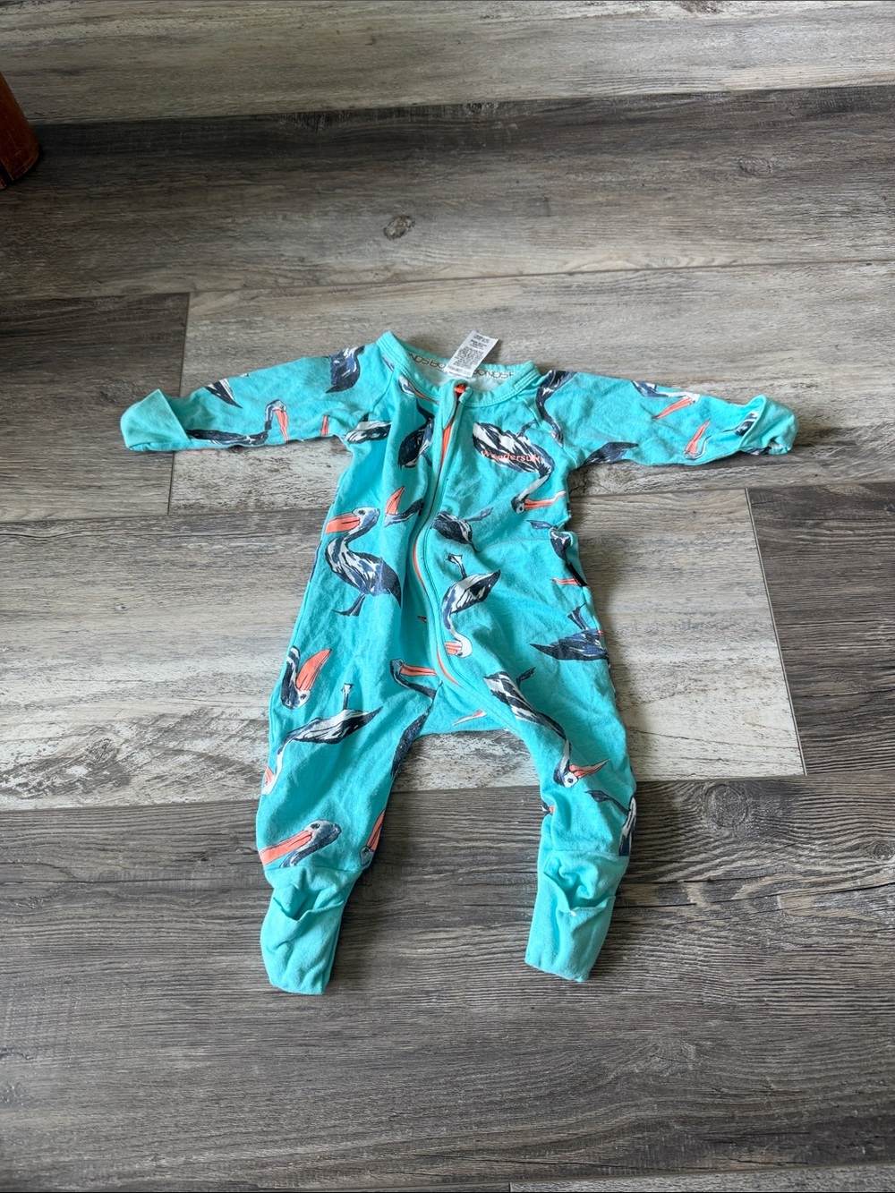 Bonds Turquoise Pelican-Print Kids One-Piece Footed Pajamas